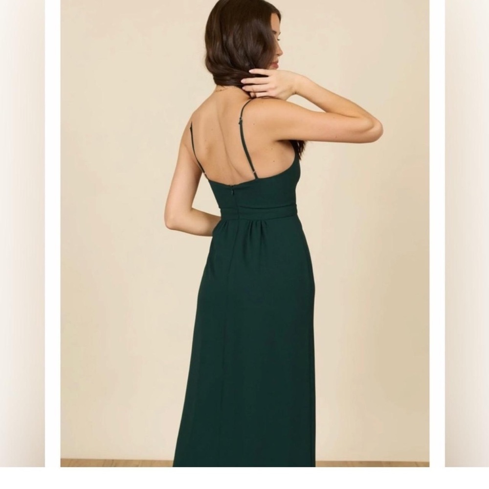 Park & Fifth Valdes Dress Elegant Bridesmaid Gown Leg Slit Hunter Green Size 4 - Picture 4 of 9